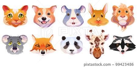 Cartoon animal face with cute pet masks for selfie photo or video 99423486