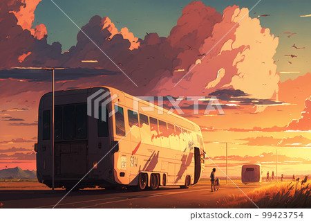Sunset color sky and bus Sunset color sky and bus 99423754