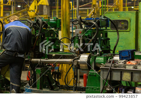 Workplace of an employee of a plant for the production of cardan shafts. Workplace of an employee of a plant for the production of cardan shafts. 99423857