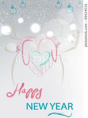 Merry Christmas vintage card with heart decor, woman silhouettes Merry Christmas vintage card with heart decor, woman silhouettes 99424018