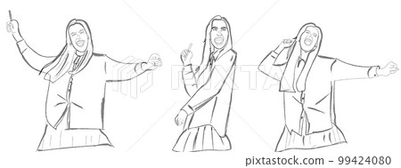 Woman dancing in an office vector line art storyboards Woman dancing in an office vector line art storyboards 99424080