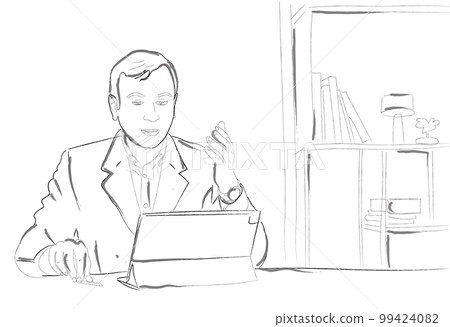 Business man online conference in the office Vector Business man online conference in the office Vector 99424082