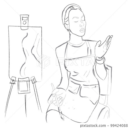 Woman painter inspiration muse working on her art Vector line arts 99424088