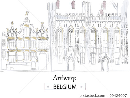 Antwerp architecture street view line art vector vintages 99424097