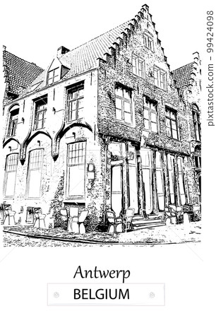 Antwerp cafe street view line art vector vintages Antwerp cafe street view line art vector vintages 99424098