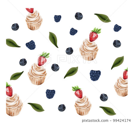 Cupcake and berries texture vector, vintage colors Cupcake and berries texture vector, vintage colors 99424174