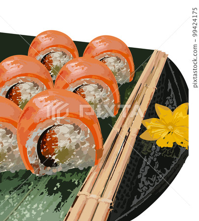 Sushi plate vector. Salmon rolls Seafood Japanese fresh cuisines Sushi plate vector. Salmon rolls Seafood Japanese fresh cuisines 99424175