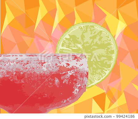 Margarita fresh drink vector watercolor. Cold ice cocktail and lime slice on blue backgrounds Margarita fresh drink vector watercolor. Cold ice cocktail and lime slice on blue backgrounds 99424186