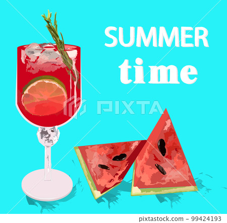 Watermelon drink cocktail vector. Summer tropic juicy beverage posters Watermelon drink cocktail vector. Summer tropic juicy beverage posters 99424193