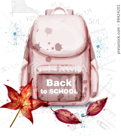 Back to school backpack vector. Autumn background watercolors Back to school backpack vector. Autumn background watercolors 99424201