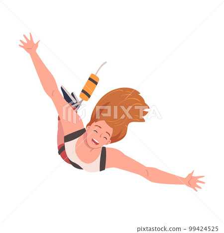 Bungee Jumping with Woman Character Free Falling Down from Great Height Connected to Elastic Cord Vector Illustration Bungee Jumping with Woman Character Free Falling Down from Great Height Connected to Elastic Cord Vector Illustration 99424525