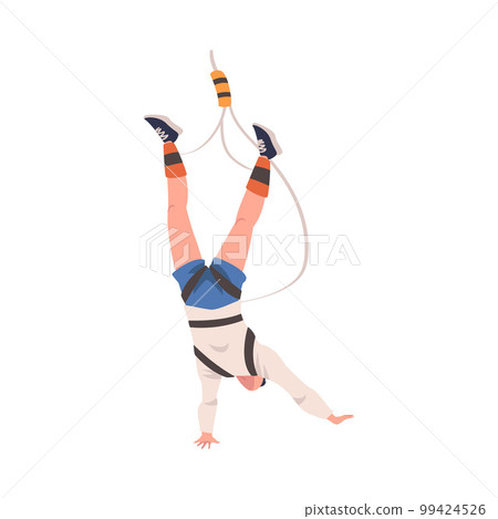 Bungee Jumping with Man Character Free Falling Down from Great Height Connected to Elastic Cord Vector Illustration Bungee Jumping with Man Character Free Falling Down from Great Height Connected to Elastic Cord Vector Illustration 99424526