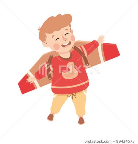 Little Boy Character with Carton Crafted Wings Pretending Plane Flying Vector Illustration Little Boy Character with Carton Crafted Wings Pretending Plane Flying Vector Illustration 99424573
