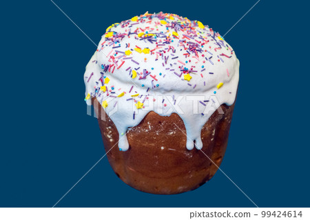 Easter holidays sweet paska bread isolated on blue Easter holidays sweet paska bread isolated on blue 99424614