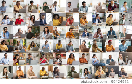 Collection of multiethnic business people using laptop, collage 99424921