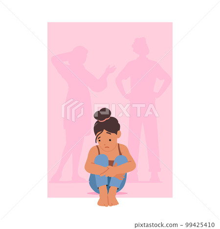 Little One Tearfully Witnesses Parents Marital Troubles. Family Conflict, Separation Anxiety, Childhood Trauma Concept Little One Tearfully Witnesses Parents Marital Troubles. Family Conflict, Separation Anxiety, Childhood Trauma Concept 99425410