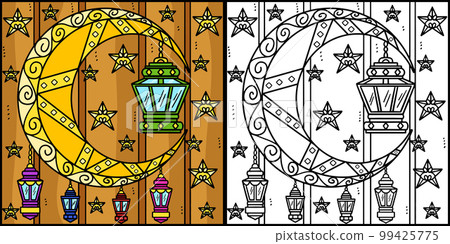 Ramadan Crescent Moon Lanterns Illustration 99425775