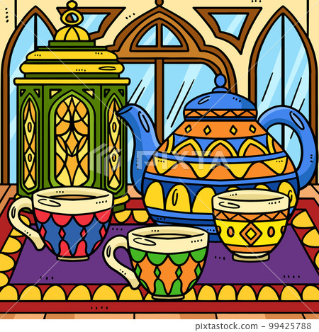 Ramadan Lantern and Tea Set Colored Cartoon Ramadan Lantern and Tea Set Colored Cartoon 99425788