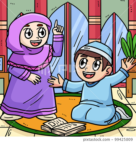 Ramadan Muslim Children Colored Cartoon Ramadan Muslim Children Colored Cartoon 99425809