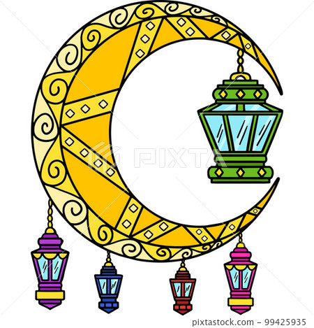 Ramadan Crescent Moon Lanterns Cartoon Clipart  99425935