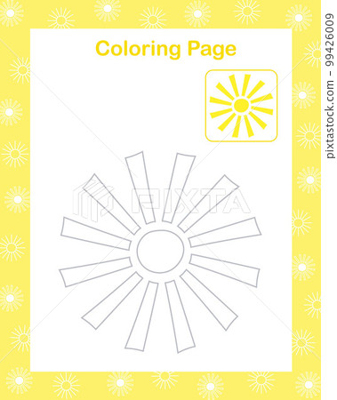 Sun simple outline cartoon coloring page vector illustration, nature environmental element printable educational or leisure game, activity worksheet for kids, teacher resources 99426009