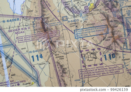 Close up detail of FAA sectional map showing national security flight restrictions. High quality photo 99426139