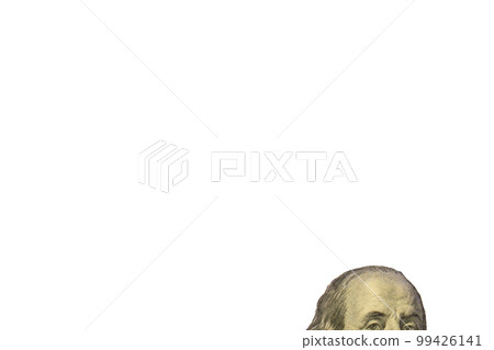 Isolated Ben Franklin face closeup from hundred dollar bank note USD, isolated on white background with clipping path. Copy space, high quality photo Isolated Ben Franklin face closeup from hundred dollar bank note USD, isolated on white background with clipping path. Copy space, high quality photo 99426141