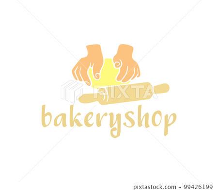 Hands kneading dough, rolling pin for dough, bakery and bakehouse, logo design. Bakeshop, bakery shop, fancy bread, baker, baking and pastry, vector design and illustration Hands kneading dough, rolling pin for dough, bakery and bakehouse, logo design. Bakeshop, bakery shop, fancy bread, baker, baking and pastry, vector design and illustration 99426199