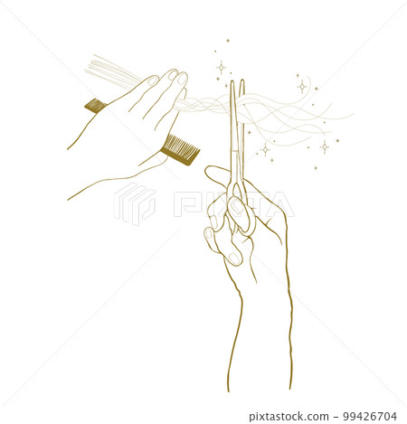 A hairdresser who cuts hair with scissors, a hand with scissors A hairdresser who cuts hair with scissors, a hand with scissors 99426704