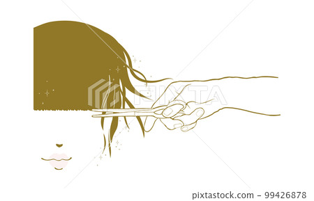 Hand holding scissors to cut bangs _4 Hand of hairdresser Hand holding scissors to cut bangs _4 Hand of hairdresser 99426878