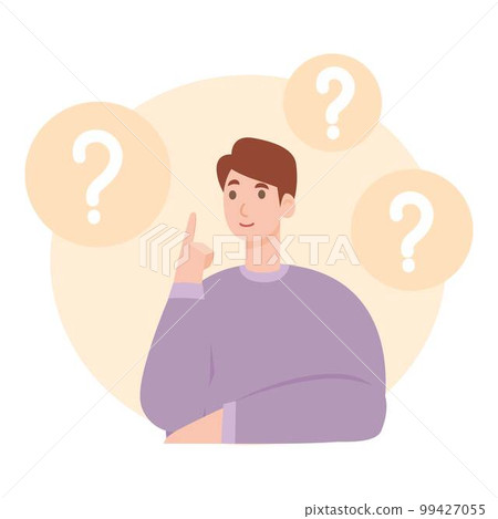 Choice between two or more options. Dilemma concept. Puzzled questioned man doubting, deciding, choosing, comparing alternatives, risks. Flat graphic vector illustration isolated on white background Choice between two or more options. Dilemma concept. Puzzled questioned man doubting, deciding, choosing, comparing alternatives, risks. Flat graphic vector illustration isolated on white background 99427055