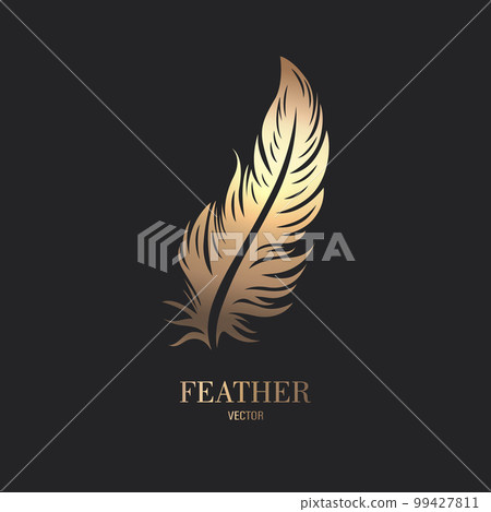 Vector Fluffy Golden Color Feather Logo Icon, Silhouette Feather Closeup Isolated. Design Template of Flamingo, Angel, Bird Feather. Lightness, Freedom Concept Vector Fluffy Golden Color Feather Logo Icon, Silhouette Feather Closeup Isolated. Design Template of Flamingo, Angel, Bird Feather. Lightness, Freedom Concept 99427811