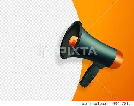 Vector Realistic 3d Simple Black Megaphone with Speech Buble on Orange Background. Design Template, Banner, Web. Speaker Sign with Place for Text, Copy Space. Announcement, Attention Concept Vector Realistic 3d Simple Black Megaphone with Speech Buble on Orange Background. Design Template, Banner, Web. Speaker Sign with Place for Text, Copy Space. Announcement, Attention Concept 99427812