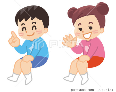 坐著的兒童男孩女孩小學生 99428124