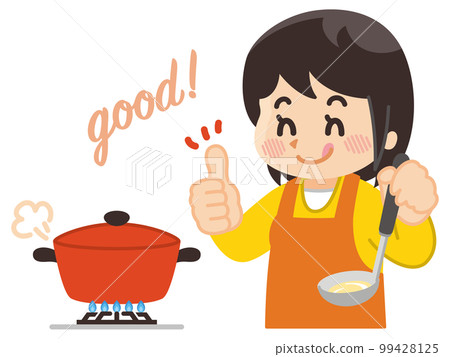 做美味食物的家庭主婦鍋 99428125