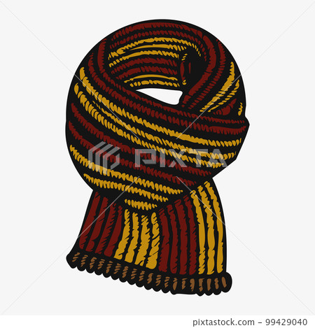 Warm woolen scarf. Vector flat illustration. Web banners, advertisements, brochures, business templates. Isolated on white background. Warm woolen scarf. Vector flat illustration. Web banners, advertisements, brochures, business templates. Isolated on white background. 99429040