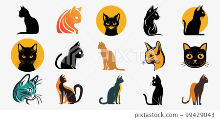 Cat vector breeds cute pet animal set illustration. Different type of vector cats 99429043