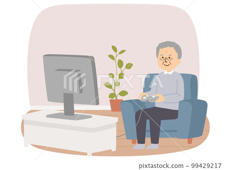 一個享受電子遊戲的老人的插圖 99429217