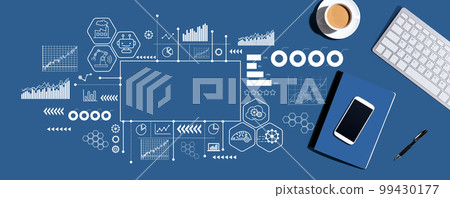 Industry 4.0 theme with computer keyboard and office items 99430177