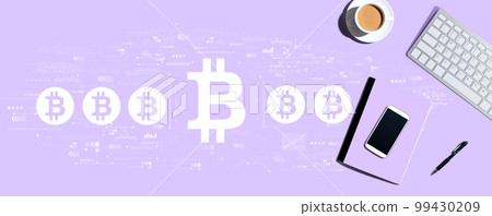 Bitcoin theme with computer keyboard and office items 99430209