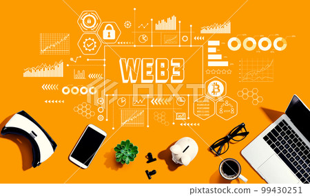 Web3 theme with electronic gadgets and office supplies 99430251