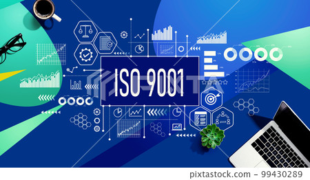 ISO 9001 theme with laptop computer 99430289