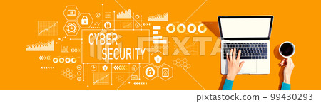 Cyber security theme with person using a laptop 99430293
