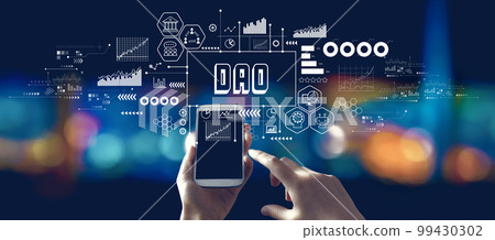 DAO theme with person using a smartphone at night 99430302