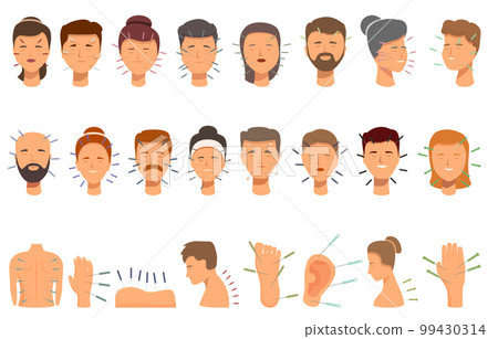 Acupuncture icons set cartoon vector. Meridian body. Liver point 99430314