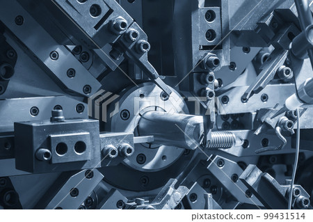 Close up scene the coil spring machine in light blue. 99431514
