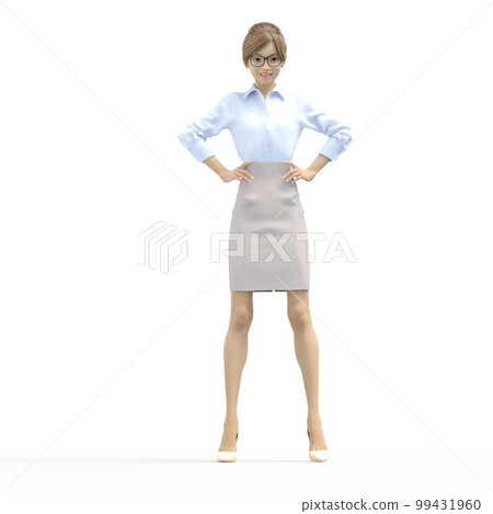 Business woman wearing glasses posing perming3DCG illustration material 99431960