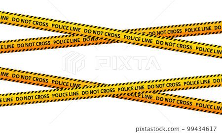 Police line do not cross tapes. Crossed yellow and black caution stripes. Danger area or crime scene zone stripes background. Warning sign. Vector  99434617