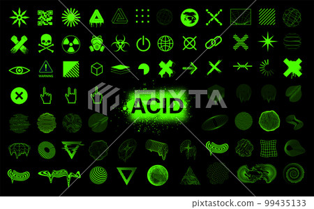 Vaporwave style shapes from 80s. Brutalism acid icons and trendy abstract shapes 99435133