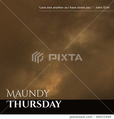 Composition of maundy thursday text and copy space on clouds background 99435494